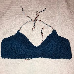 Dark blue knit bikini top